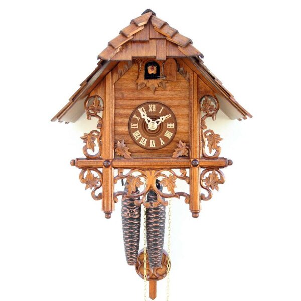 Cuckoo clock Black Forest house with wooden shingle roof and carvings, 1-day movement - ROMBA 1121D