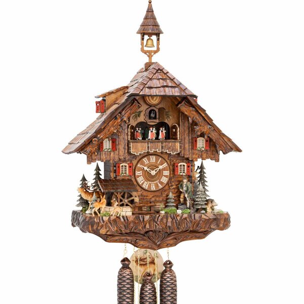 Cuckoo clock black forest house - hunter with deer - music clock - 8-day movement - Hekas 3740-8EX