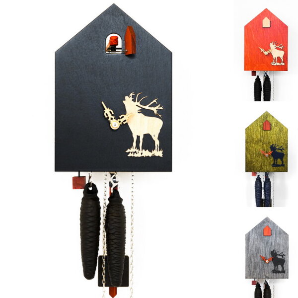 Modern cuckoo clock ROMBA BIRDHOUSE with deer motif
